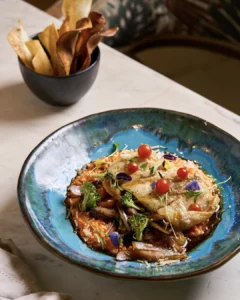 Risotto y pesca blanca tropical